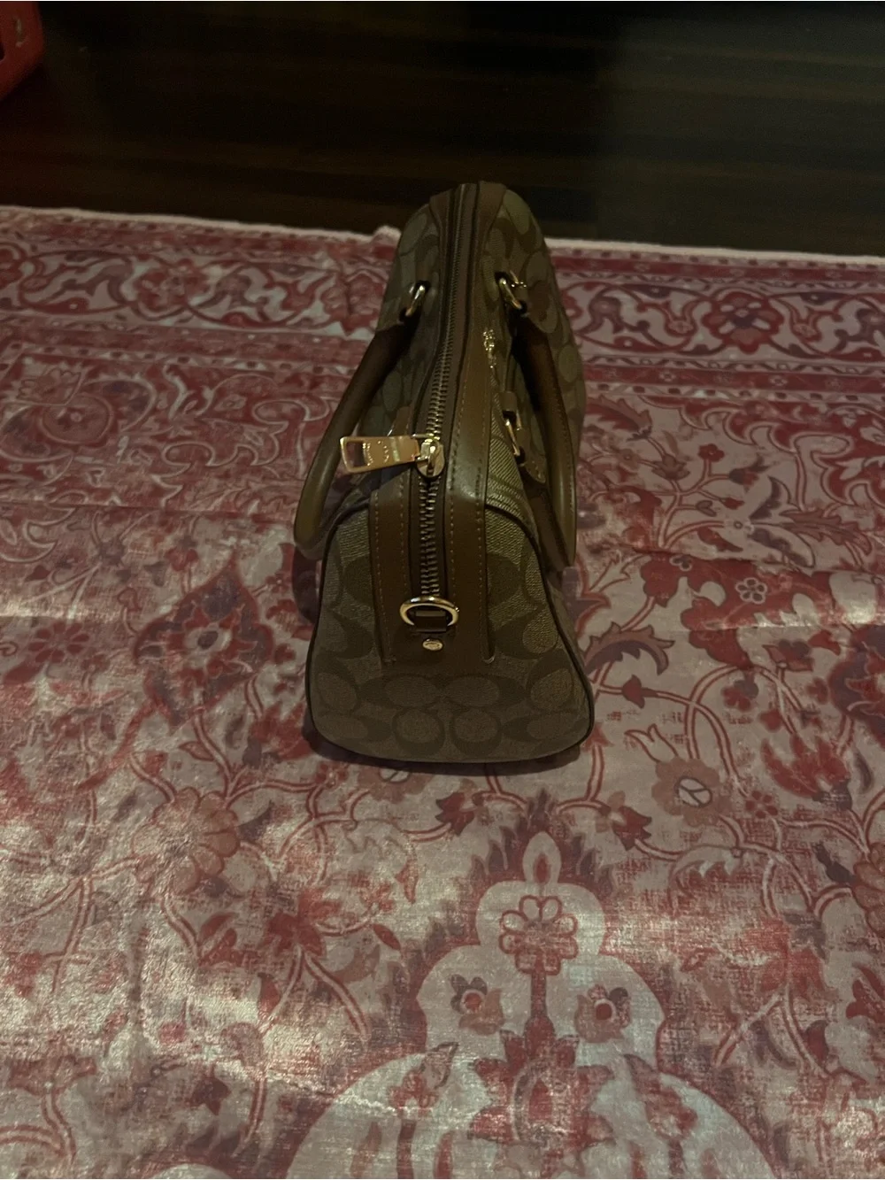 Coach Brown Khaki Signature Satchel with Leather Trim